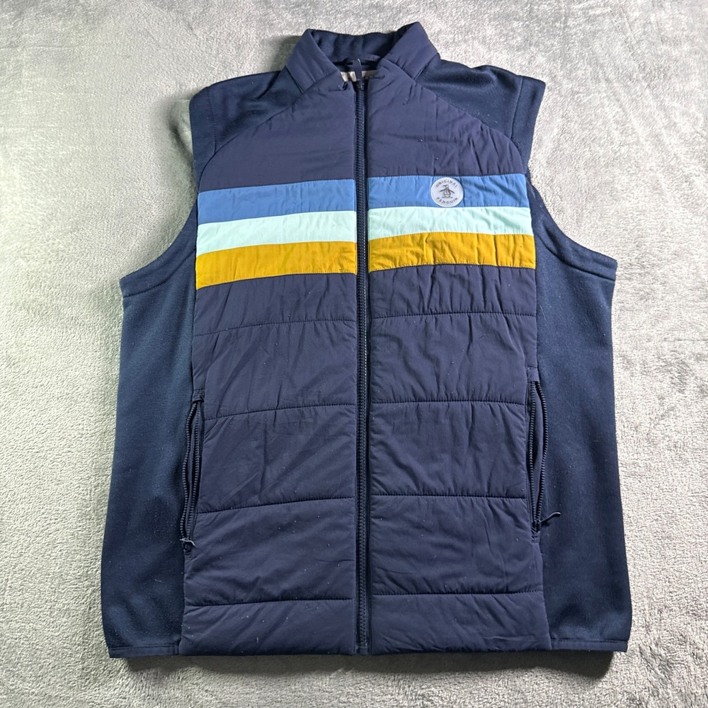 Original Penguin Striped Hybrid Puffer Vest Mens Large